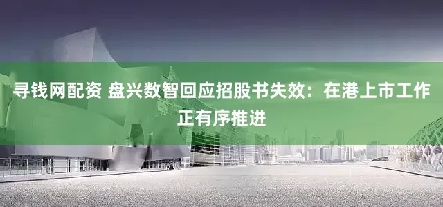 寻钱网配资 盘兴数智回应招股书失效：在港上市工作正有序推进