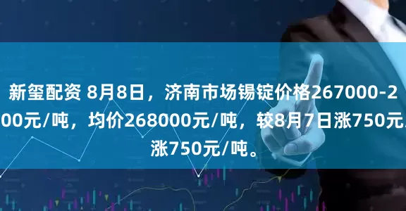 新玺配资 8月8日，济南市场锡锭价格267000-269000元/吨，均价268000元/吨，较8月7日涨750元/吨。